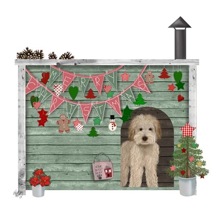 Framed Christmas Des - Christmas Kennel - Homespun Print