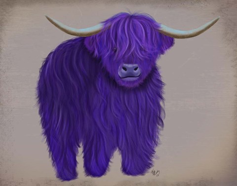 Framed Highland Cow 5, Purple, Full Print