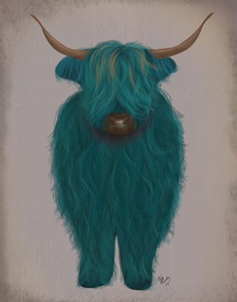 Framed Highland Cow 3, Turquoise, Full Print