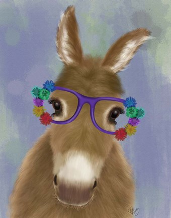 Framed Donkey Purple Flower Glasses Print