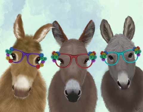 Framed Donkey Trio Flower Glasses Print
