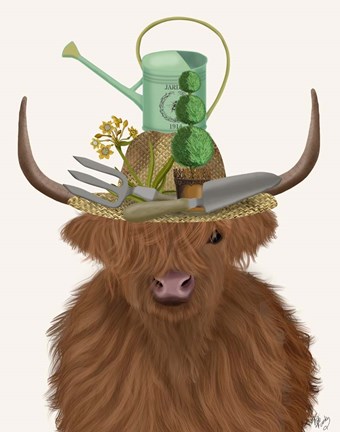 Framed Highland Cow and Gardeners Hat Print