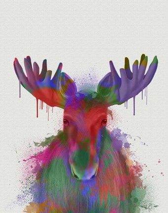 Framed Moose Rainbow Splash Print