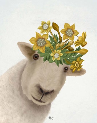 Framed Sheep with Daffodil Crown Print