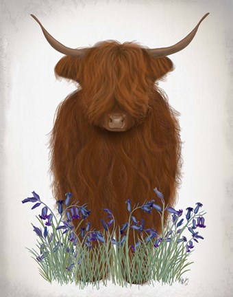 Framed Highland Cow, Bluebell Print