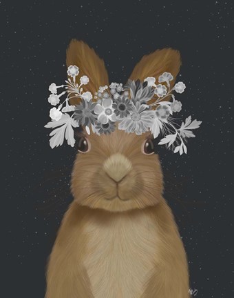Framed Rabbit, White Flowers Print