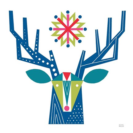 Framed Geometric Holiday Reindeer II Bright Print