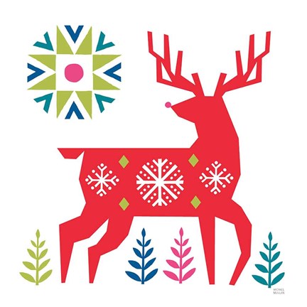 Framed Geometric Holiday Reindeer I Bright Print