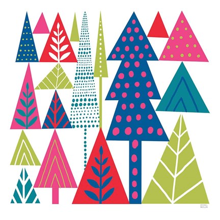 Framed Geometric Holiday Trees II Bright Print