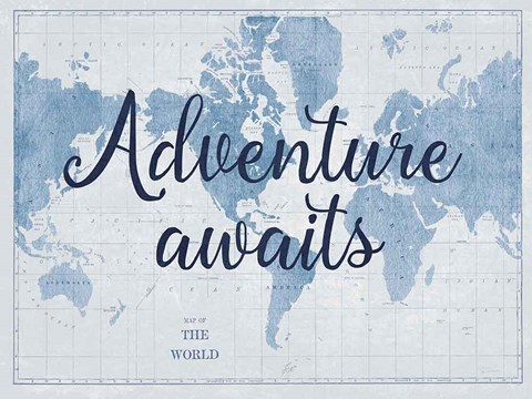 Framed World Map White and Blue v2 Print