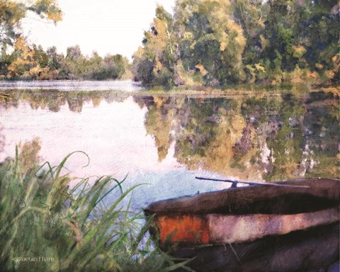 Framed Rowboat Pond Landscape Print
