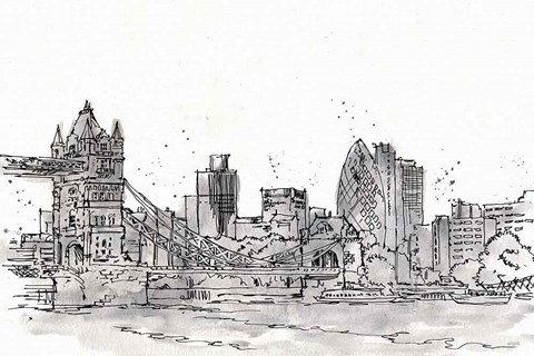 Framed Skyline Sketches IV No Words Flowers Print