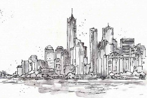 Framed Skyline Sketches I No Words Flowers Print