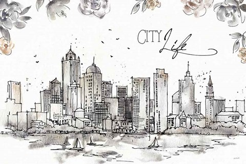 Framed Skyline Sketches III Print