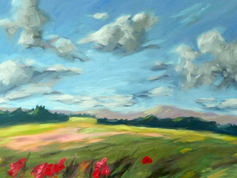 Framed Scarlet Meadow Green Print