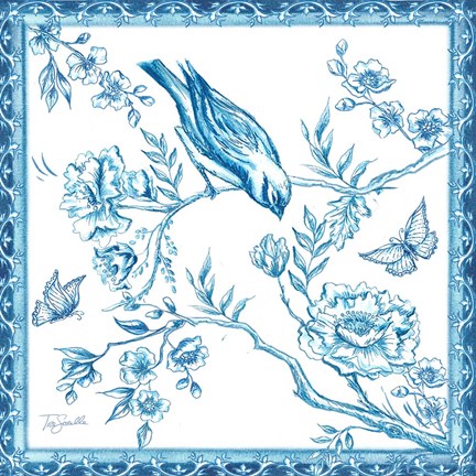 Framed Chinoiserie Tile I Print