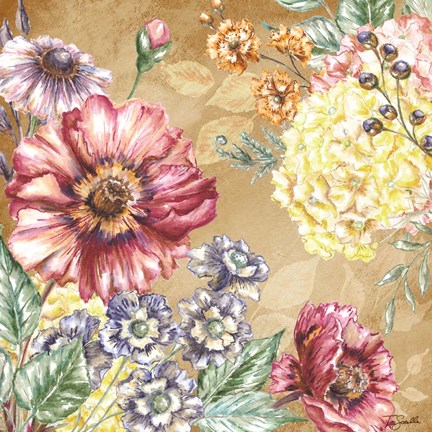 Framed Wildflower Medley Square Gold I Print