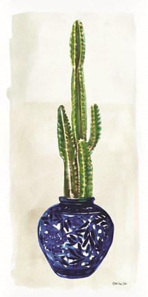 Framed Cacti in Blue Pot 1 Print