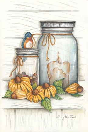 Framed Blue Bird and Coneflowers Print