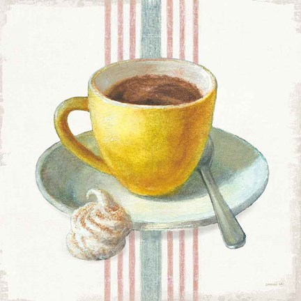 Framed Wake Me Up Coffee IV with Stripes Print
