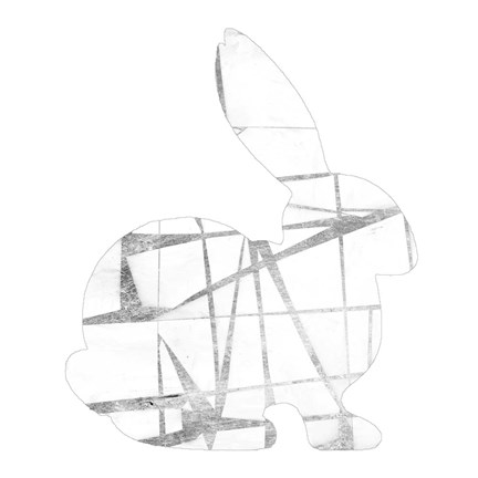 Framed Geometric Rabbit in Silver II Print