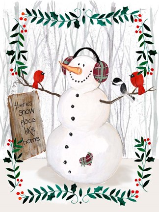 Framed Folk Snowman Forest II Print