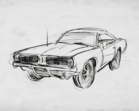 Framed Classic Car Sketch IV Print