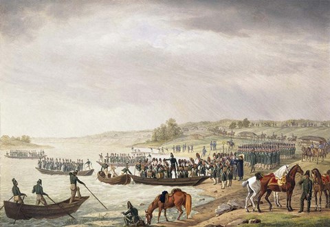 Framed Italian Corps of Eugene de Beauharnais Crossing the Niemen on 30 June 1812, (1815) Print