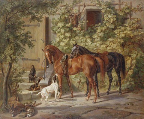 Framed Horses at the Porch, 1843 Print