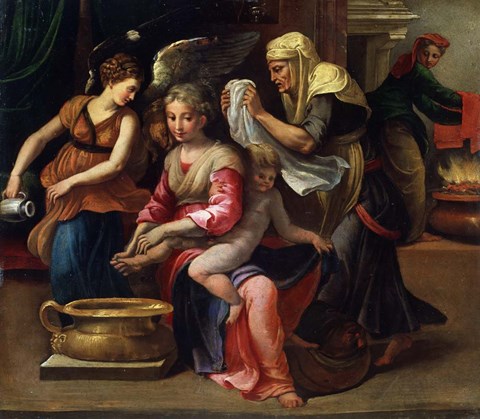 Framed Child's Bath, 16th century Print