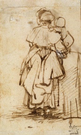 Framed Woman with a Child on Her Lap, 1640s Print