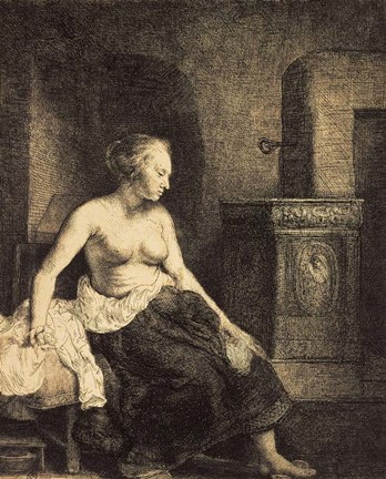 Framed Half-Naked Woman by a Stove, 1658 Print