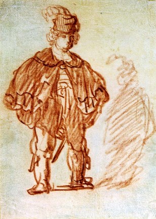 Framed Standing Actor, 1630s Print