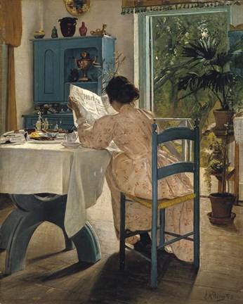 Framed Breakfast with the Morning Newspaper, 1898 Print