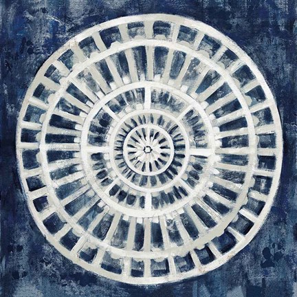 Framed Blue Textured Medallion Print