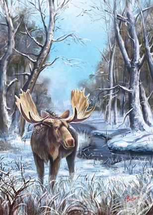 Framed Winter Moose Print