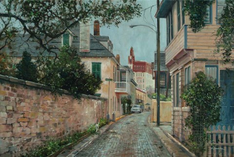 Framed Aviles Street with Dog Print