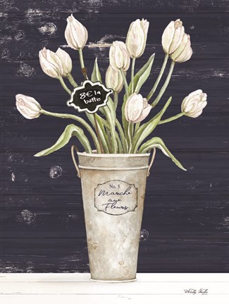 Framed Tulips on Navy I Print