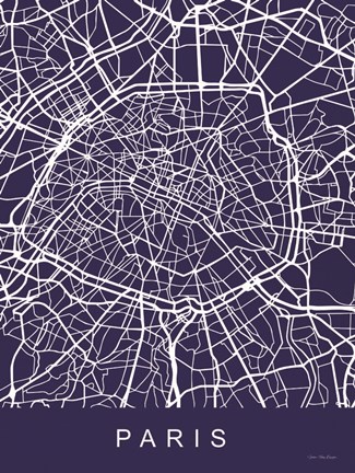 Framed Paris Street Blue Map Print