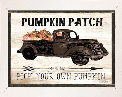 Framed Pumpkin Patch Black Truck Print