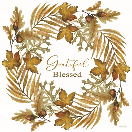 Framed Grateful Blessed Fall Wreath Print