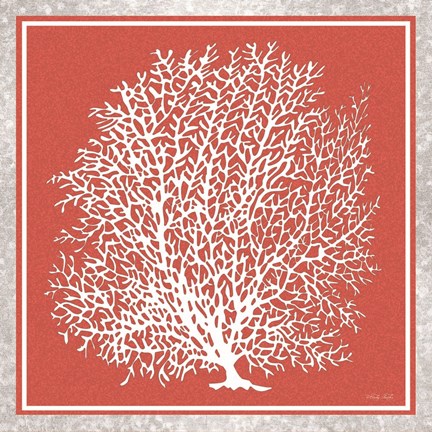 Framed Coastal Coral on Red I Print