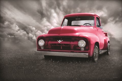 Framed Red Truck at Sunset Print