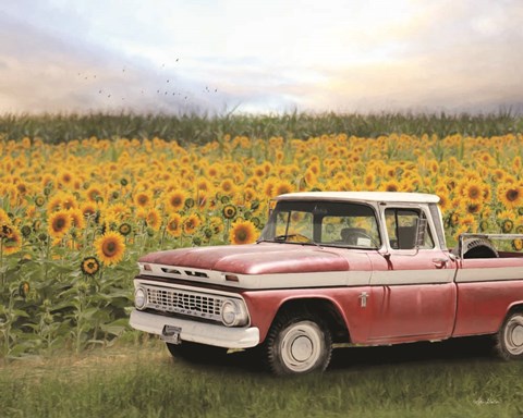 Framed Truck with Sunflowers Print