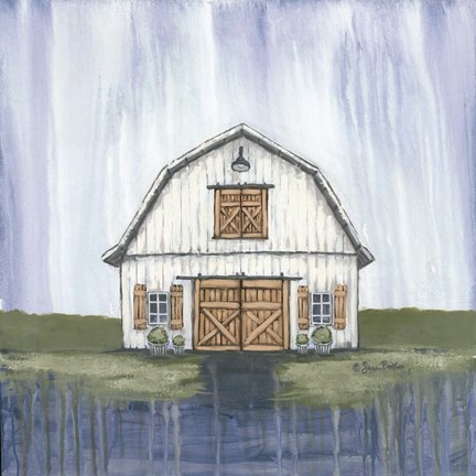 Framed White Garden Barn Print