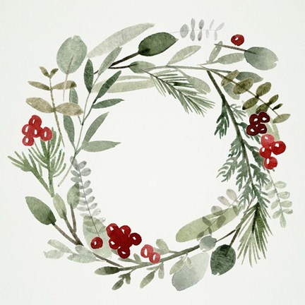Framed Holly Wreath II Print