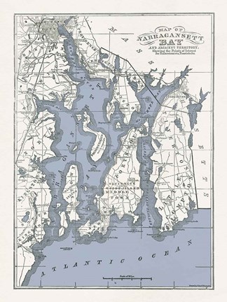 Framed Narragansett Bay Map II Print