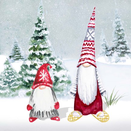 Framed Gnomes on Winter Holiday II Print