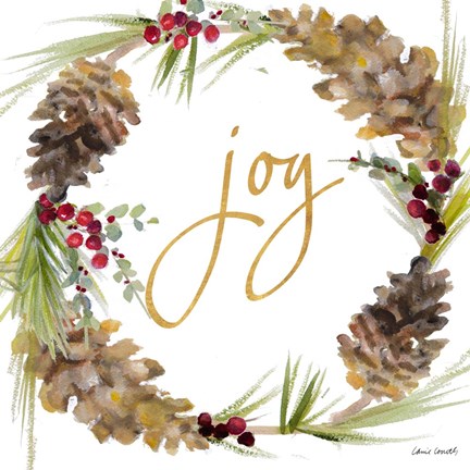 Framed Gold Christmas Wreath II Print