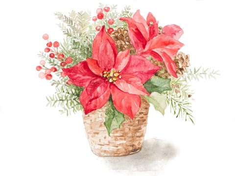 Framed Red Poinsettia Basket Print